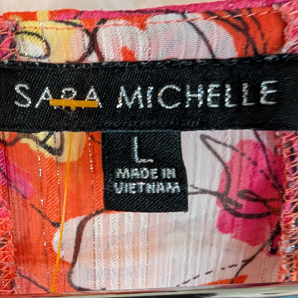 Sara Michelle Top Sz. Large Bright Orange Floral - Picture 9 of 16